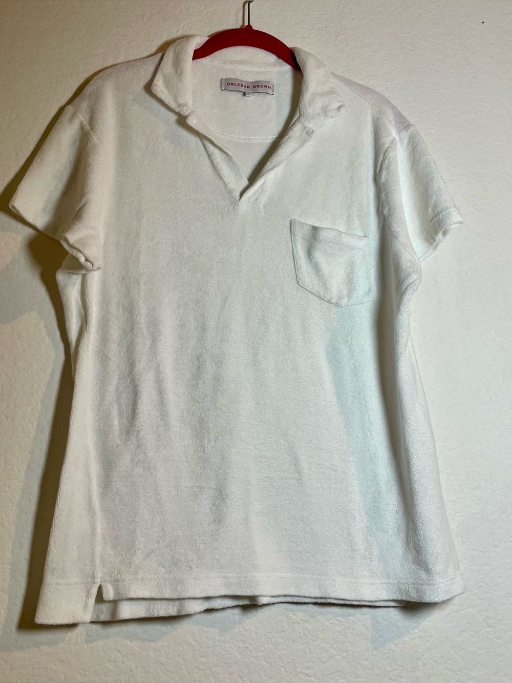 Orlebar Brown White Terry Cloth Polo Shirt Men’s Size L Short Sleeve